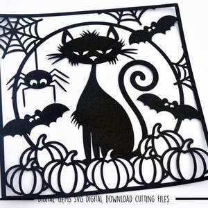 Halloween black cat paper cut svg / dxf / eps / files and pdf / png printable templates for hand cutting. Digital download. image 5