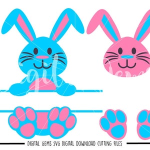 Gespleten konijn, konijn gezicht en voeten Pasen svg / dxf / eps / png-bestanden. Digitale download. Compatibel met Cricut- en Silhouette-machines.