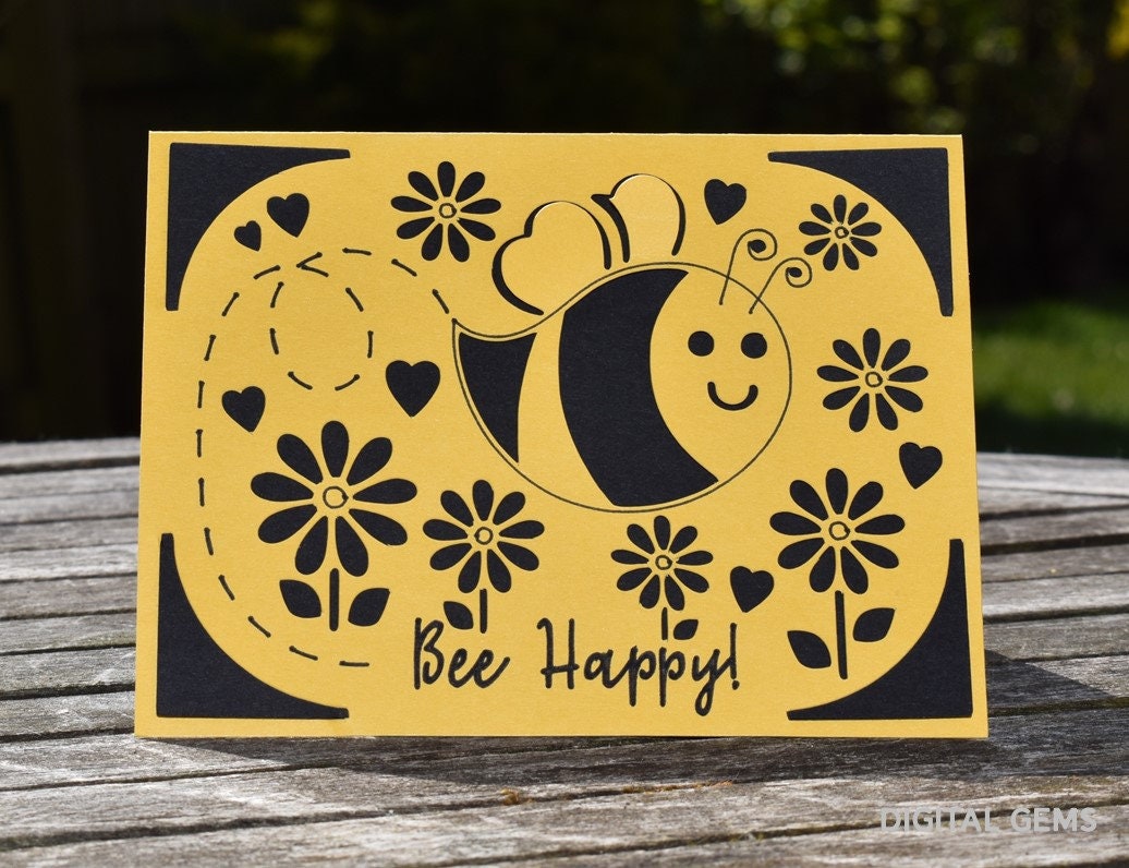 Download Bee Happy Cricut Joy card design. svg / dxf / eps files ...
