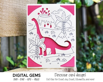 Dinosaur insert card design. Digital download, Cricut Joy / Cricut / Silhouette / Scan n Cut design. svg / dxf / eps files
