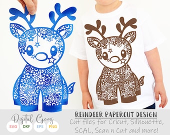 Reindeer, Zentangle paper cut svg / dxf / eps / files and pdf / png printable templates for hand cutting. Download. Small commercial use ok