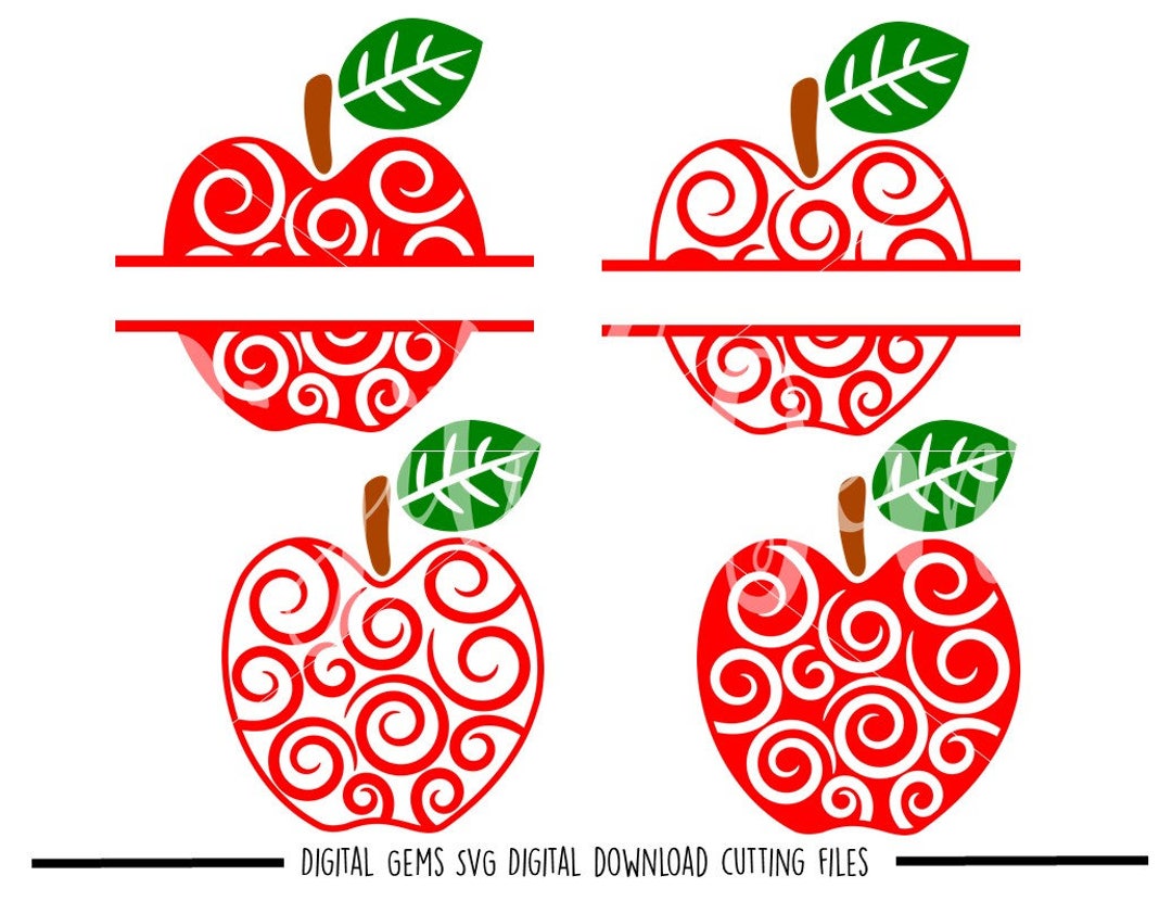 Teacher Swirly Apple Svg / Dxf / Eps / Png Files. Digital Download