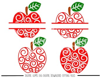Teacher Swirly Apple svg / dxf / eps / png files. Digital download. Compatible with Cricut and Silhouette machines. Small commercial use ok.