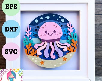 Jellyfish 3D Layered Paper Shadow Box Design (Digital Download)