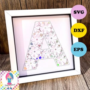 Pétalos de flores con alfabeto que salen volando SVG / Archivo de corte SVG floral, Diseño de corte de papel 3D para Cricut y Silhouette, Día de San Valentín, Boda, Aniversario