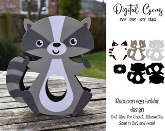 Raccoon egg holder design, Easter svg / dxf / eps files. Digital download. Compatible with Silhouette, Cricut, and Scan n Cut.