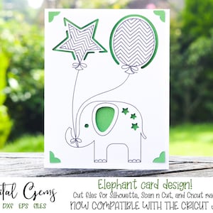 Carte d'éléphant, fichiers svg/dxf/eps. Téléchargement numérique. Compatible avec Silhouette, Cricut, Cricut Joy, SCAL et Scan n Cut.