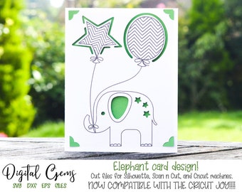 Elephant card, svg / dxf / eps files. Digital download. Compatible with Silhouette, Cricut, Cricut Joy, SCAL, and Scan n Cut.