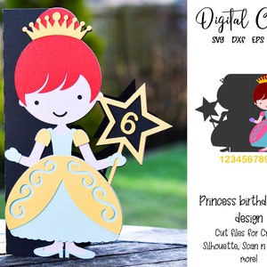 Prinzessin Geburtstagskarte Design svg/dxf/eps Dateien. Digitaler Download. Funktioniert mit Silhouette, Cricut, Scan n Cut.
