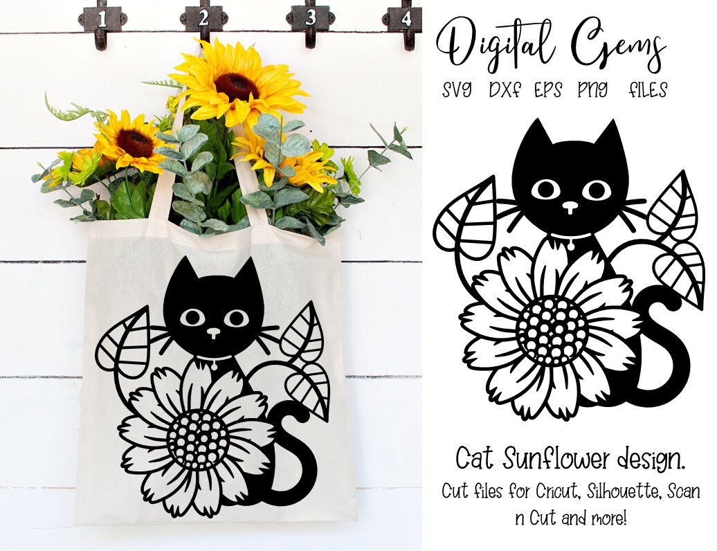 Cat Sunflower Design Svg Dxf Eps Png Files Digital Etsy Cat Sunflower Design Svg Dxf Eps Png Files Digital Etsy