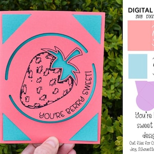 Jesteś jagodowo słodki, truskawkowy, walentynkowy, rocznicowy, urodzinowy, projekt karty Cricut Joy. Pliki svg / dxf / eps. Pobieranie cyfrowe.