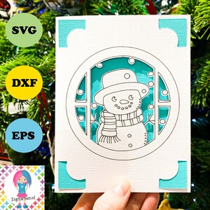 Diseño de tarjeta de inserción navideña de muñeco de nieve, descarga digital, diseño de tarjeta Cricut Joy / Cricut / Silhouette / Scan n Cut. Archivos svg / dxf / eps.