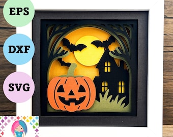 Halloween pumpkin Shadow Box SVG, 3D Layered Papercraft, Digital Download