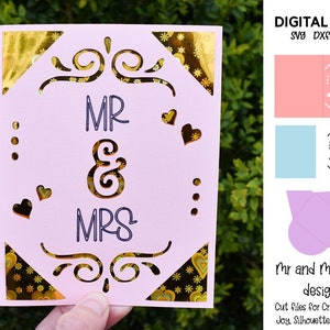 Pan i Pani, Ślub / Rocznica / Zaręczyny, Projekt karty Cricut Joy. Pliki svg / dxf / eps. Pobieranie cyfrowe.