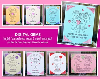 Valentines Day card designs, Insert card bundle of eight! SVG files. Digital download. Works with Silhouette, Cricut, Cricut Joy and more!
