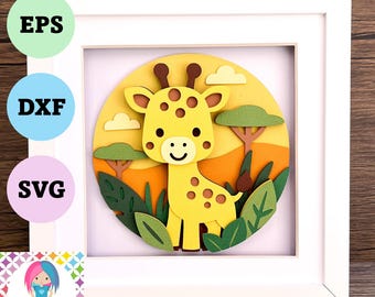 Giraffe Shadow Box SVG: 3D Layered Paper Cut File (Digital Download