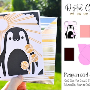 Penguin card, svg / dxf / eps files. Digital download. Compatible with Silhouette, Cricut, Cricut Joy, SCAL, and Scan n Cut.