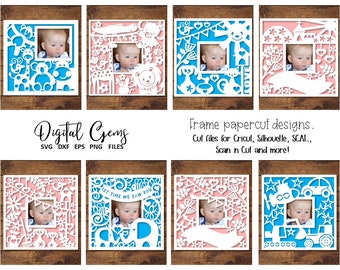 Frame paper cut design bundle. svg / dxf / eps / png files and pdf / png printable templates for hand cutting. Digital download.