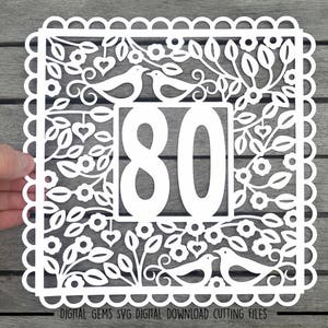 Arquivos svg / dxf / eps / com corte de papel número 80 e modelos imprimíveis em pdf / png para corte manual. Baixar digitais. Pequeno uso comercial ok.