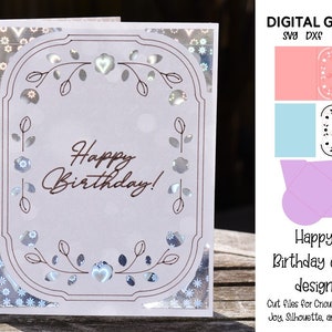 Feliz cumpleaños. Diseño de tarjeta de felicitación de Cricut. Archivos svg/dxf/eps. Descarga digital.