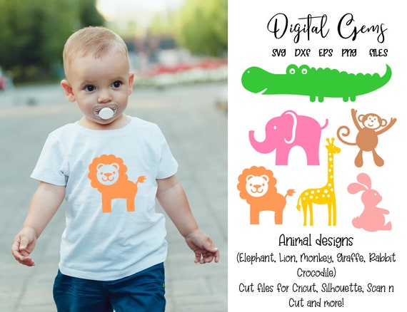 Animal designs, Giraffe, Lion, Crocodile, Rabbit, Monkey, Elephant svg / dxf / eps / png files. Digital download.