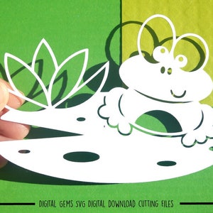 Frog paper cut svg / dxf / eps / files and pdf / png printable templates for hand cutting. Digital download. Small commercial use ok