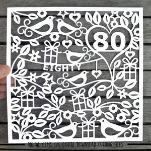 Number 80 paper cut svg / dxf / eps / files and pdf / png printable templates for hand cutting. Digital download. Small commercial use ok. image 1