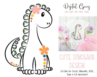 Girl Dinosaur design. svg / dxf / eps / png files. Digital download. Works with Cricut, Silhouette, Scan n Cut, SCAL & more!
