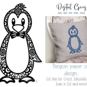 Penguin paper cut design. svg / dxf / eps / png files and pdf / png printable templates for hand cutting. Digital download.