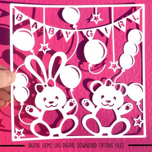 Corte de papel Baby Girl svg / dxf / eps / arquivos e modelos imprimíveis em pdf / png para corte manual. Baixar digitais. Uso comercial ok.