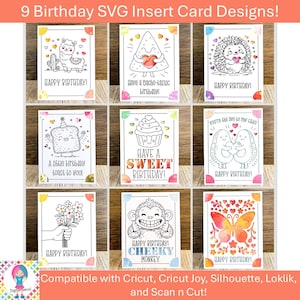 9 Birthday Insert Card SVG Bundle | Cricut Joy & Maker Card Mat Files | Pen + Cut Draw Score Files | Cute Birthday Card Designs