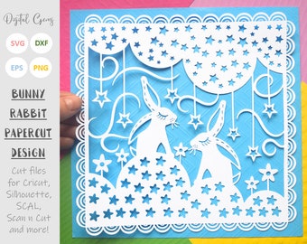 Rabbit paper cut svg / dxf / eps / files and pdf / png printable templates for hand cutting. Digital Download. Small commercial use ok.