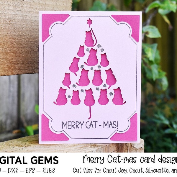 Merry Cat - Mas, Christmas insert card design. Digital download, Cricut Joy / Cricut / Silhouette / Scan n Cut design. svg / dxf / eps files