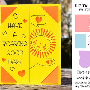 Passez une bonne journée ! Lion, création de cartes Cricut Joy. Fichiers svg/dxf/eps. Téléchargement numérique.