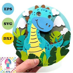 Dinosaurus-svg | Schaduwdoosontwerp. Digitale download. Werkt met Cricut Joy / Explore / Maker en meer!