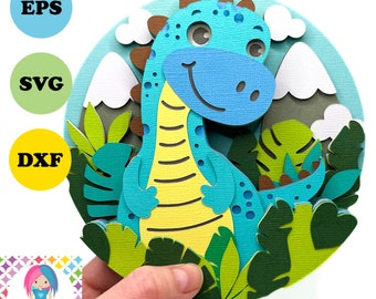 Dinosaur SVG | Shadowbox design. Digital download. Works with Cricut Joy / Explore / Maker and more!