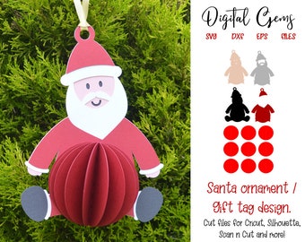 Kerstman, kerstornament / cadeaulabelontwerp, svg / dxf / eps-bestanden. Digitale download. Werkt met Silhouette, Cricut, SCAL en Scan n Cut.