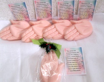 Hand shaped soap gift wrapped for instant giving- helping hands, novelty soap, gift for teacher, health care worker, friend, neighbor, etc.