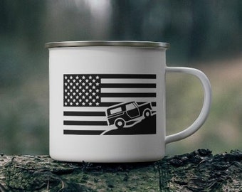 Scout climbing US Flag mug - IH Scout 80/800 & Scout 2 - Campfire Mug - Birthday gift, International Harvester, Patriotic