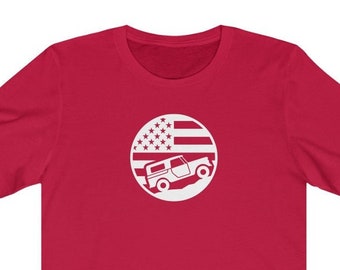 Scout 80/800 full cab climbing US flag - jersey short sleeve graphic tee - Birthday gift, International Harvester, Patriotic