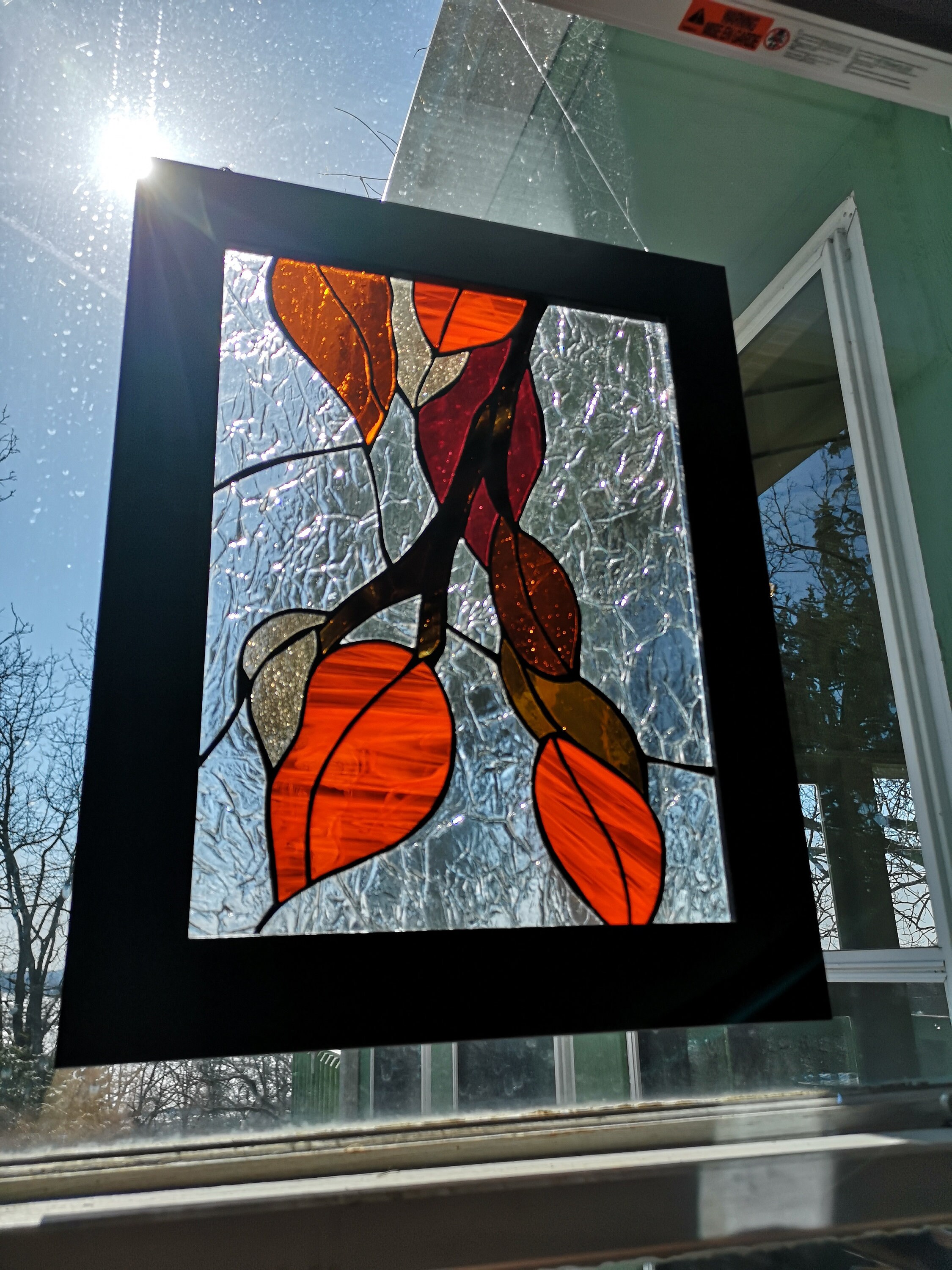 Beautiful stained glass in solid black frame Etsy