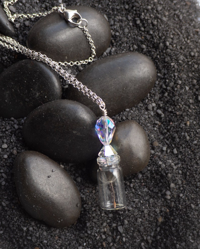 Dandelion Necklace Bottle Necklace Gifts For Mom First Mothers Day Gift Crystal Pendant Crystal Jewelry Dandelion Jewelry