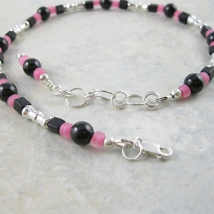 Ankle Bracelets For Women, Black Anklet, Handmade Anklet, Beach Jewelry, Pink Anklet, One Of A Kind, Unique Gift