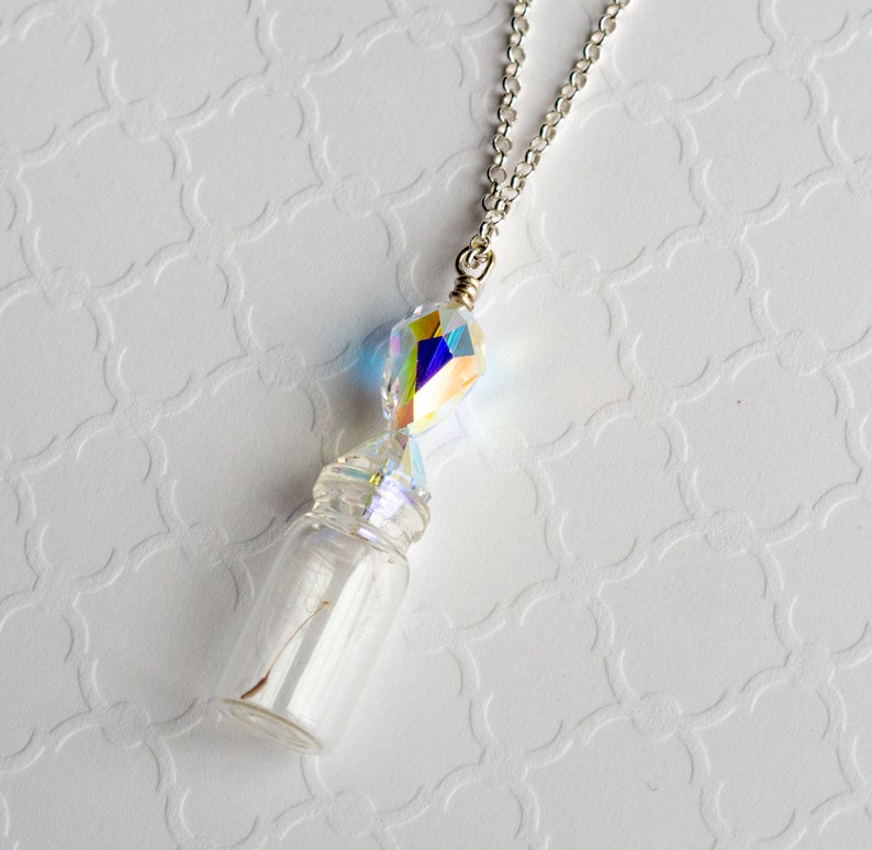 Dandelion Necklace Bottle Necklace Gifts For Mom First Mothers Day Gift Crystal Pendant Crystal Jewelry Dandelion Jewelry