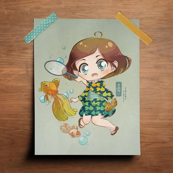 Goldfish Scooping Original 8 5 X 11 Print Etsy