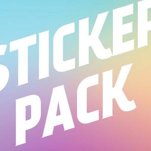 May include: A sticker pack with a rainbow gradient background. The text "STICKER PACK" is in white and is angled diagonally across the image.