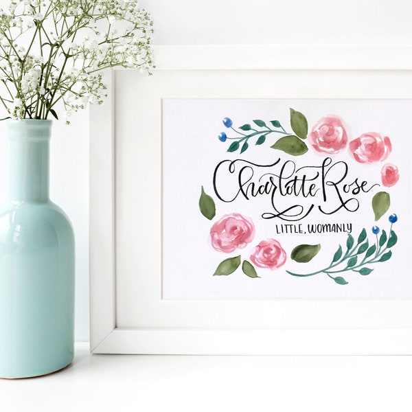 Baby Name Meaning Roses Wall Art Custom Hand Lettered Gift