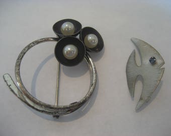 2 Vintage Brooches, Estate Beau Sterling Silver Brooch Pin and A & Z Sterling Brooch