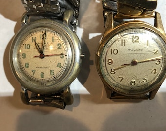2 Vintage Watches Pathe and Rollis Military? For Parts or Repair AS-IS