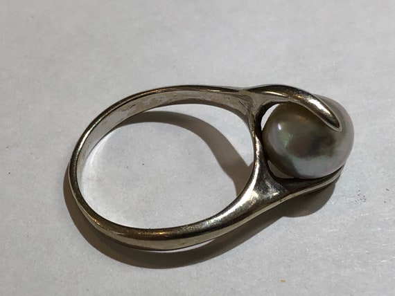 Solid 10K White Gold Ring with Pearl - image 1